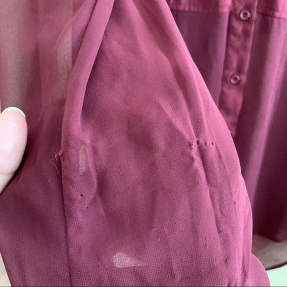 FREE PEOPLE Semi Sheer Burgundy Button Up Blouse S - Picture 6 of 8